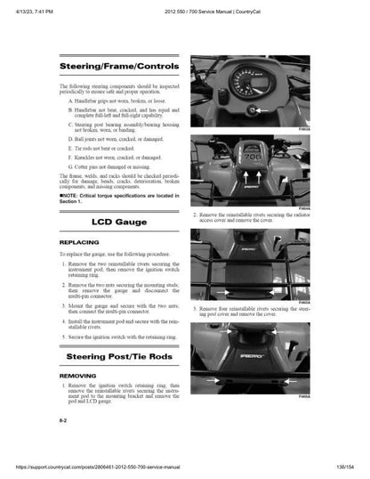 Arctic Cat 550 700 ATV Service Manual sample page with service data and tables