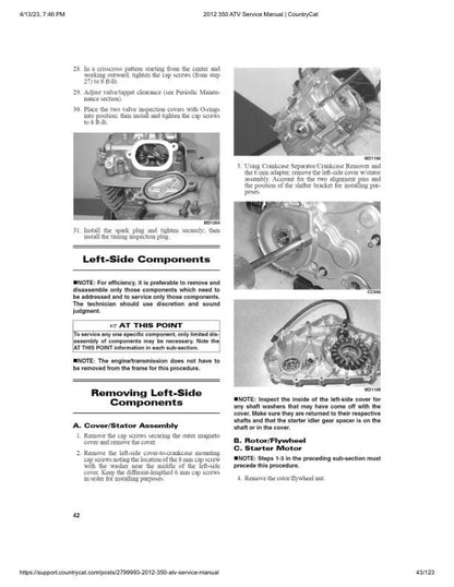Arctic Cat 350 ATV Service Manual sample page with technical illustrations