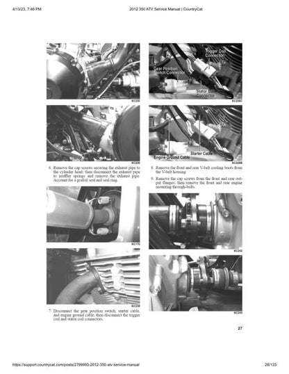 Arctic Cat 350 ATV Service Manual sample page with diagrams and specifications