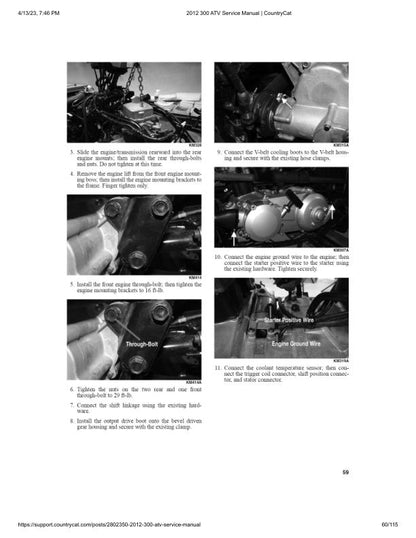 Arctic Cat 300 ATV Service Manual sample page with service data and tables