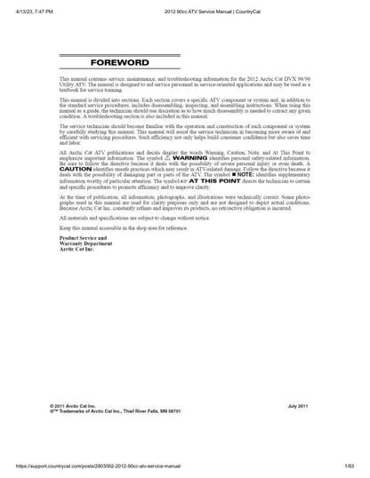 Arctic Cat 90cc ATV Service Manual factory service manual title page