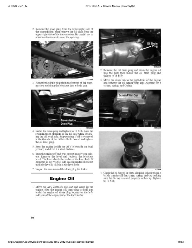 Arctic Cat 90cc ATV Service Manual table of contents
