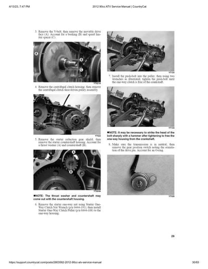Arctic Cat 90cc ATV Service Manual sample page showing repair procedures
