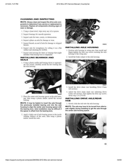 Arctic Cat 90cc ATV Service Manual sample page with service data and tables
