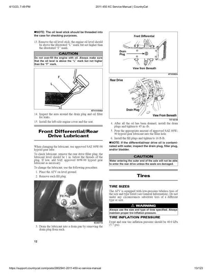 Arctic Cat 450xc ATV Service Manual table of contents