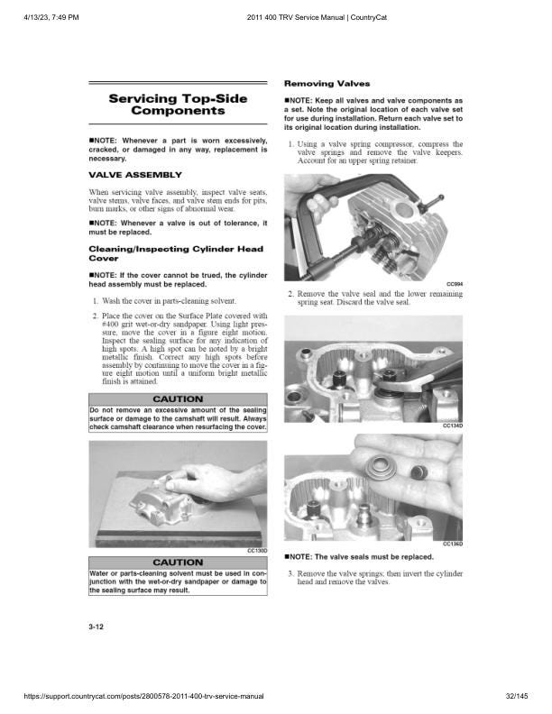 Arctic Cat 400 ATV Service Manual table of contents