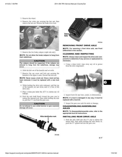 Arctic Cat 400 ATV Service Manual sample page showing repair procedures