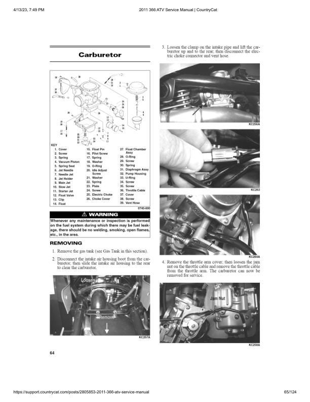 Arctic Cat 366 ATV Service Manual sample page with service data and tables