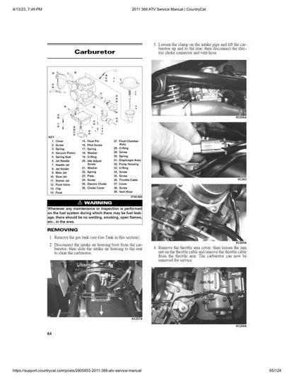 Arctic Cat 366 ATV Service Manual sample page with service data and tables
