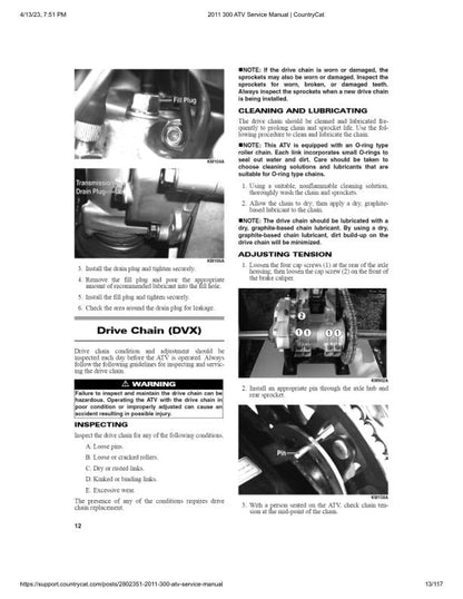Arctic Cat 300 ATV Service Manual table of contents