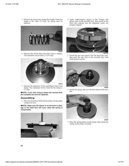 Arctic Cat 300 ATV Service Manual sample page showing repair procedures