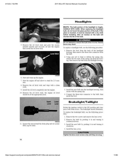 Arctic Cat 90cc ATV Service Manual table of contents