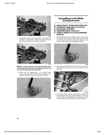 Arctic Cat 90cc ATV Service Manual sample page showing repair procedures