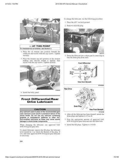 Arctic Cat 450 ATV Service Manual table of contents
