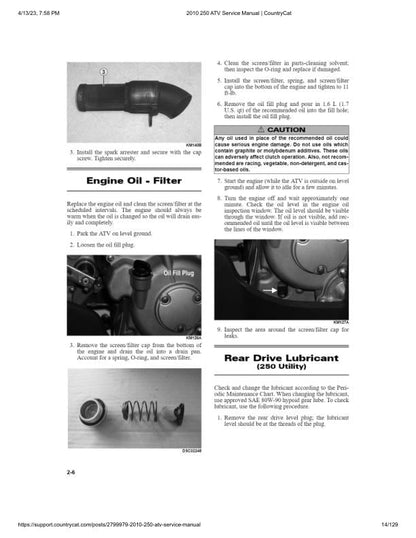 Arctic Cat 250 ATV Service Manual table of contents