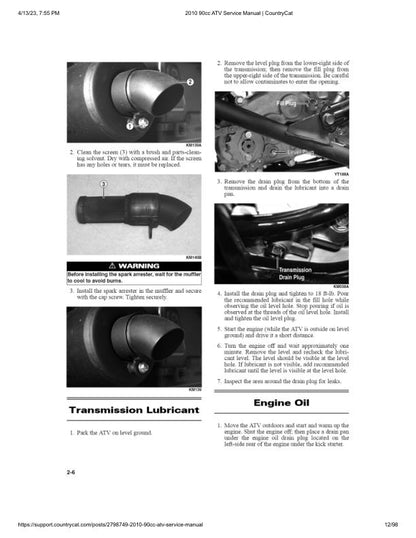 Arctic Cat 90cc ATV Service Manual table of contents