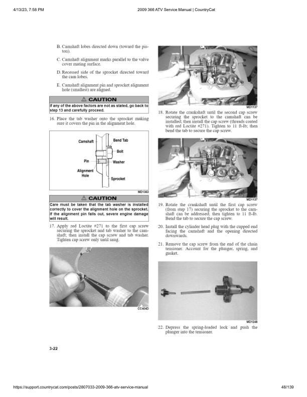 Arctic Cat 366 ATV Service Manual sample page with diagrams and specifications