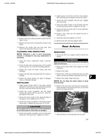 Arctic Cat 366 ATV Service Manual sample page with service data and tables