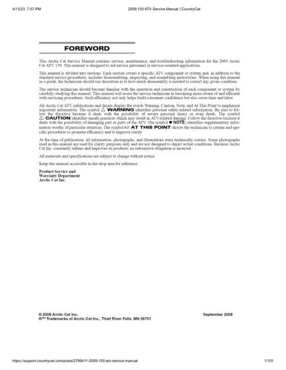 Arctic Cat Arctic Cat 150 ATV Service Manual factory service manual title page