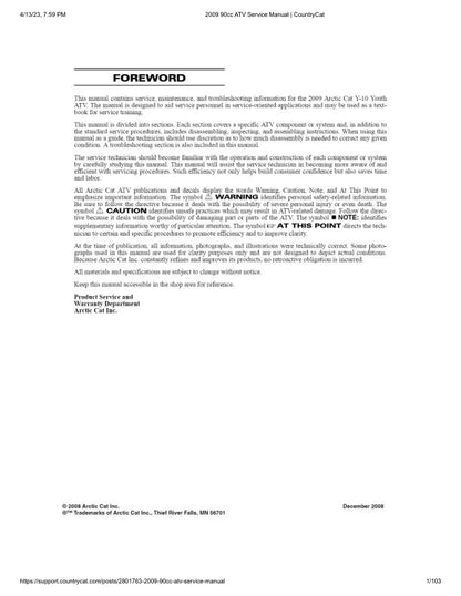 Arctic Cat 90cc ATV Service Manual factory service manual title page