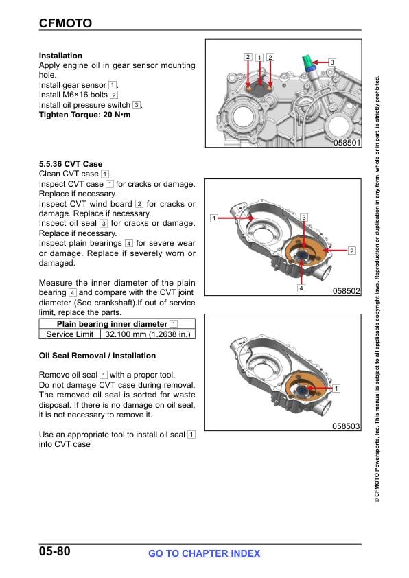 CFMOTO CForce CF600 CF625 AZ AU Atr Service Repair Manual sample page with technical illustrations