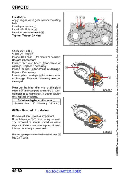 CFMOTO CForce CF600 CF625 AZ AU Atr Service Repair Manual sample page with technical illustrations