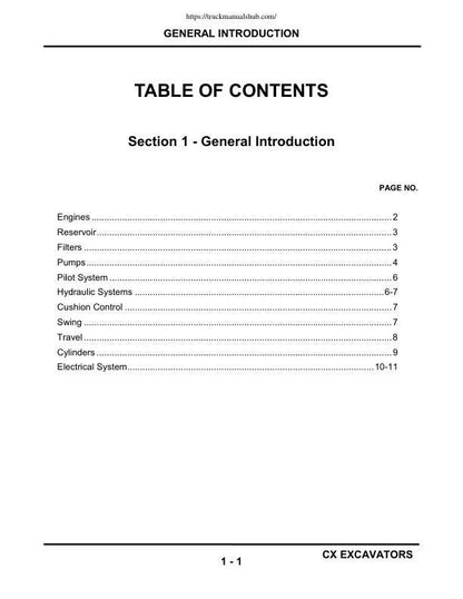 Case CX130 CX160 CX210 CX240 Excavator Service Manual | Repair Guide | Instant Digital Download | PDF table of contents