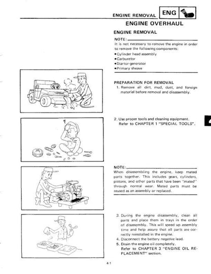 YAMAHA G2 A/E Gas Golf Cart Service Manual sample page with diagrams and specifications