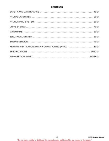 Bobcat S550 Skid Steer Loader Service Manual | 2007-2025 - sample page 3