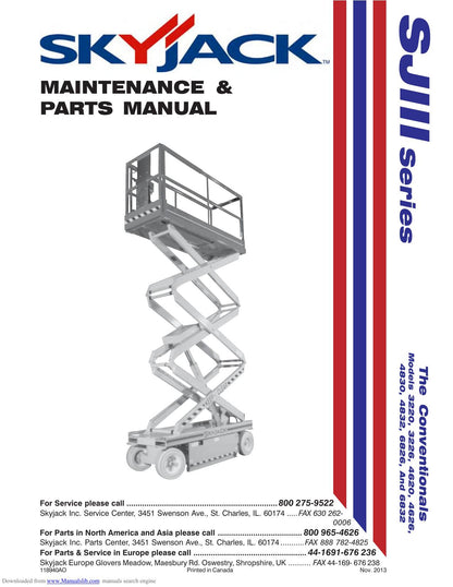 Skyjack SJIII Series Scissor Lift Service Manual | 1999-2013 - sample page 1