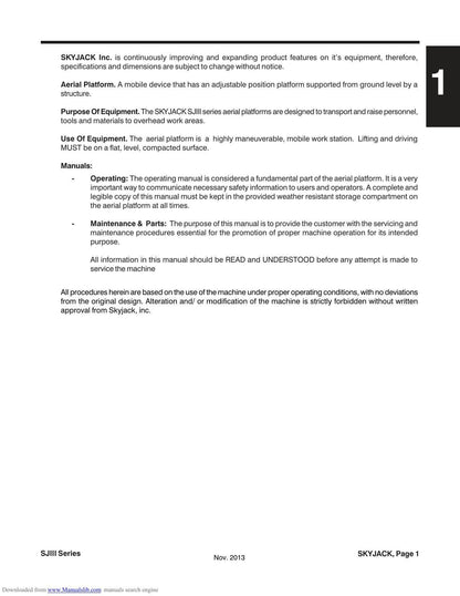 Skyjack SJIII Series Scissor Lift Service Manual | 1999-2013 - sample page 5