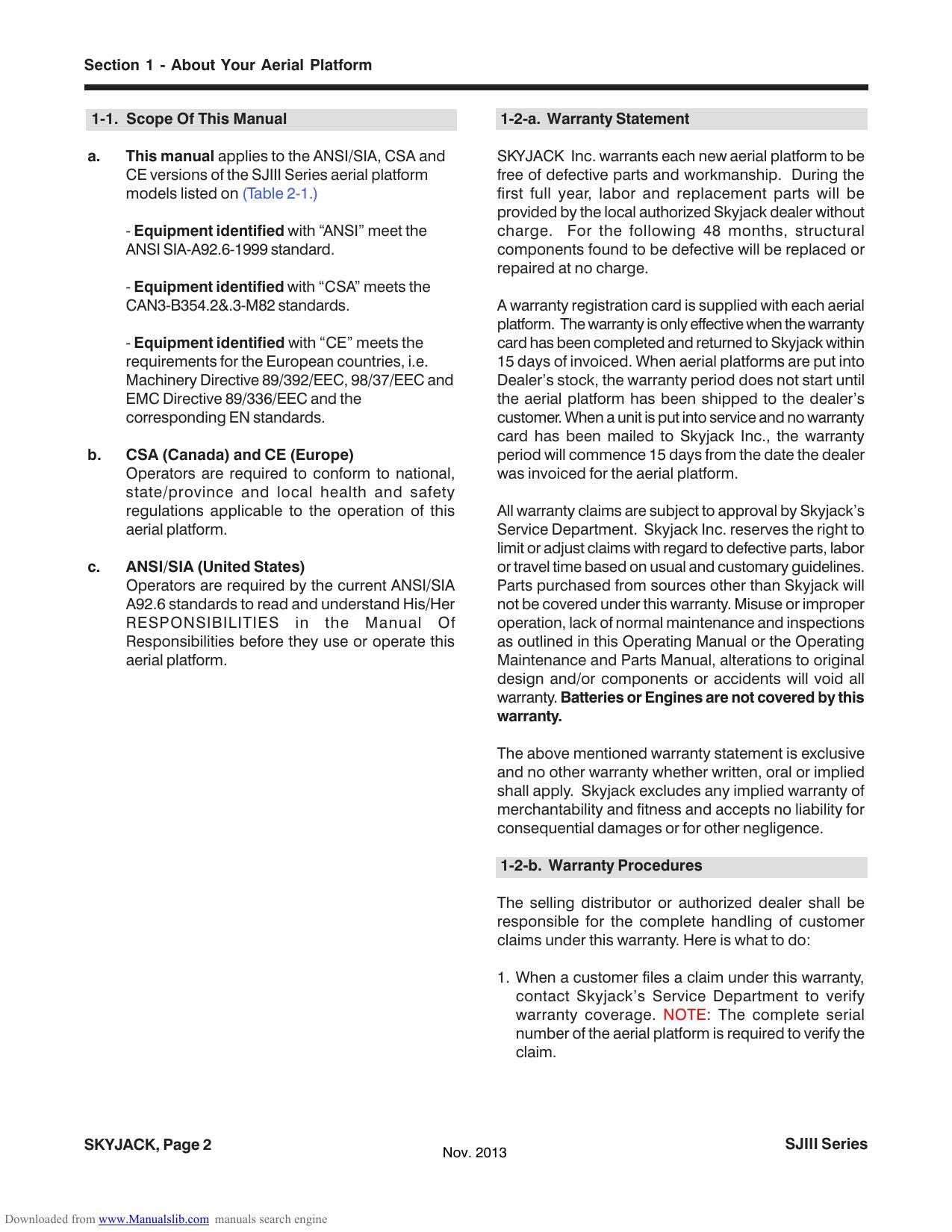 Skyjack SJIII Series Scissor Lift Service Manual | 1999-2013 - sample page 6