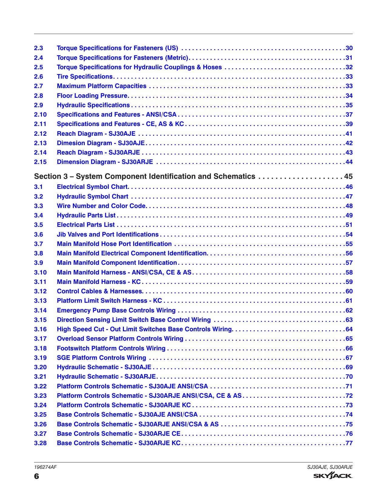 Skyjack SJ30AJE SJ30ARJE Articulating Boom Service Manual | 2018-2022 - sample page 4