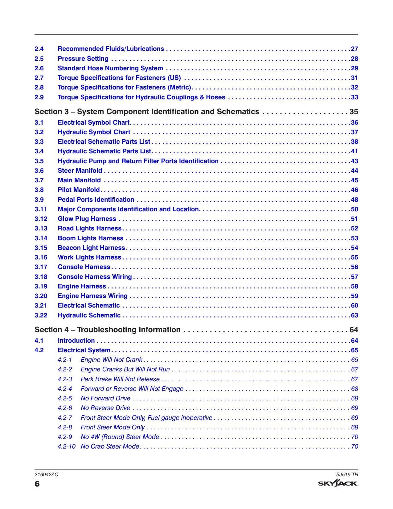 Skyjack SJ519 TH Telehandler Service Manual | 2020-2024 - sample page 6