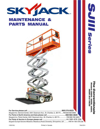 Skyjack SJIII Series Scissor Lift Service Manual | 1999-2014 - sample page 1