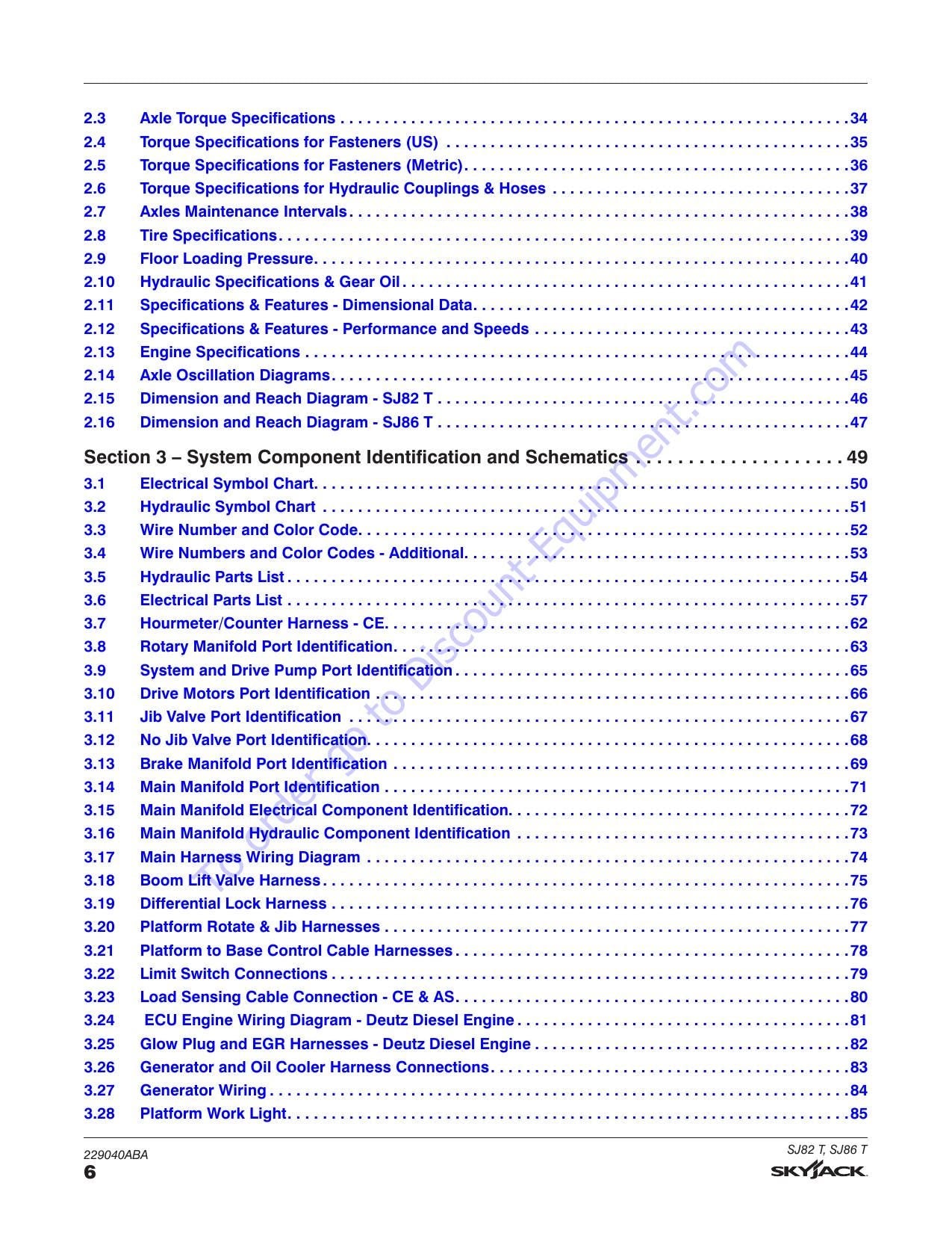 Skyjack SJ82 SJ86 T Telescopic Boom Service Manual | 2020-2024 - sample page 7