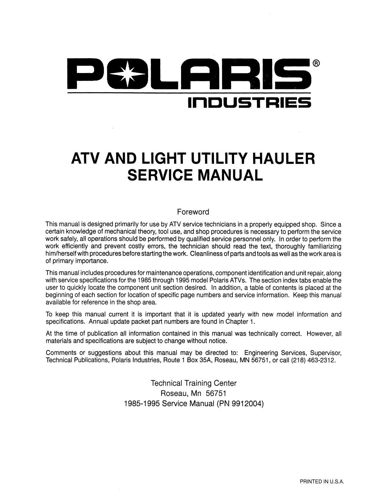 Polaris ATV Trail Boss Big Boss Service Manual | 1985-1995 - sample page 2