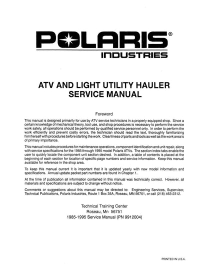 Polaris ATV Trail Boss Big Boss Service Manual | 1985-1995 - sample page 2