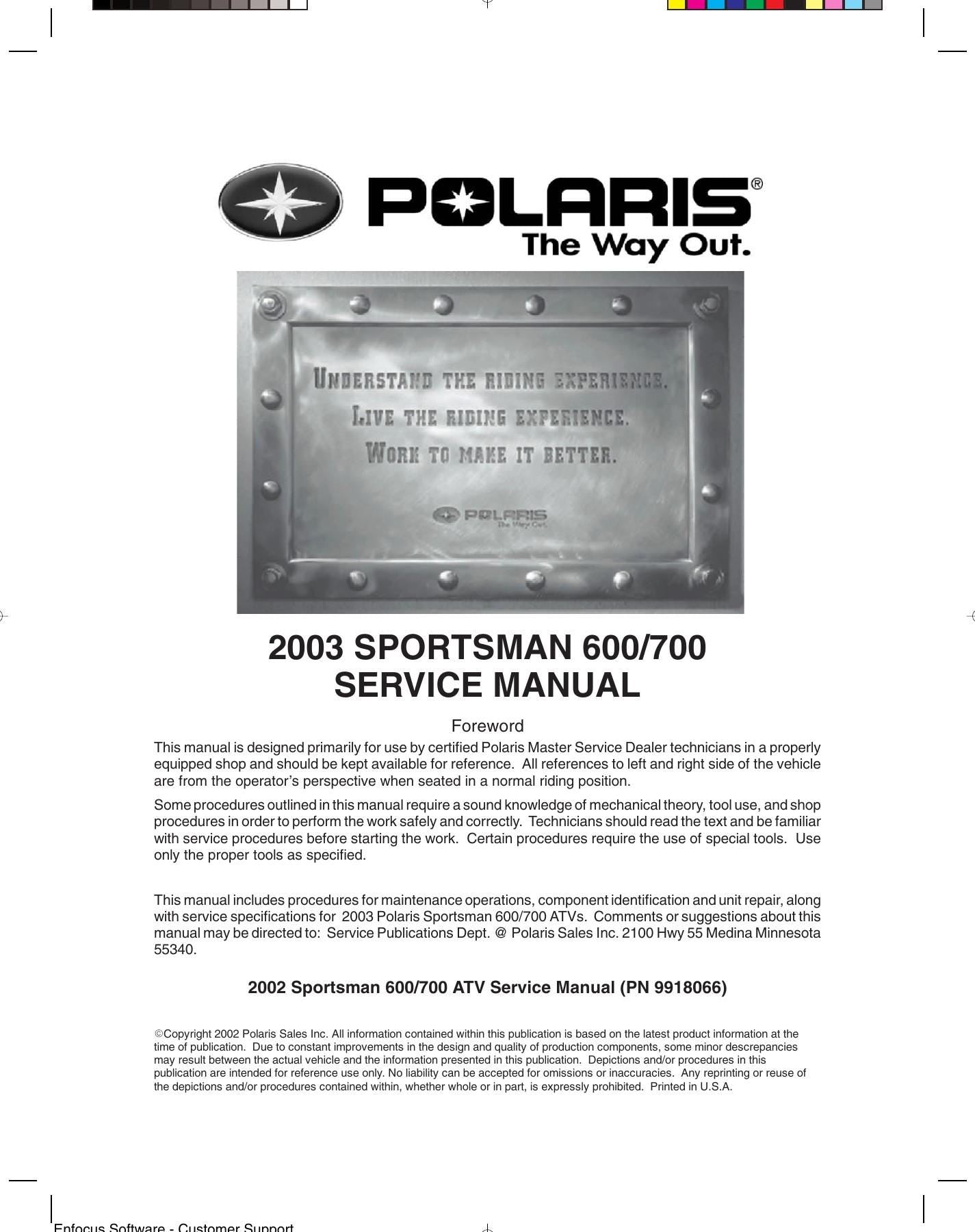 Polaris Sportsman 600 700 ATV Service Manual | 2002-2003 - sample page 4