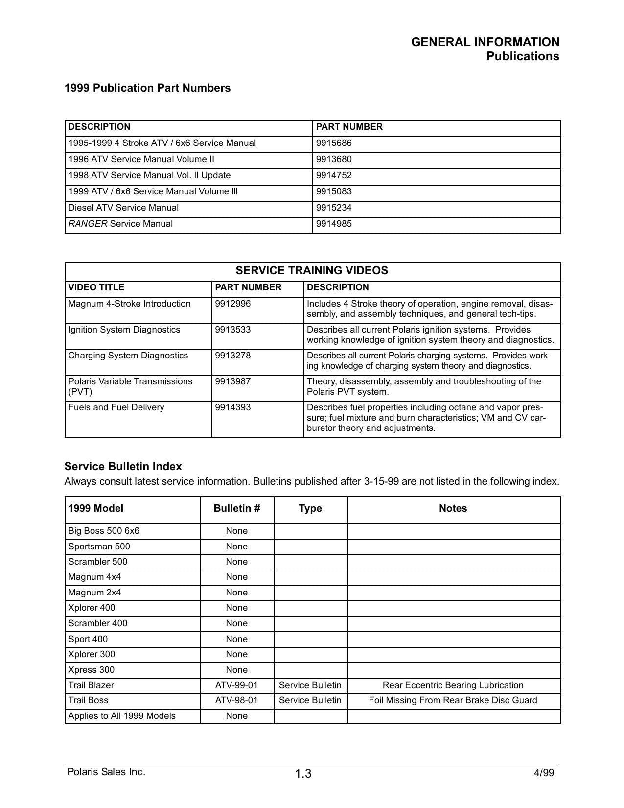 Polaris ATV All Models Service Manual | 1999-2000 - sample page 5