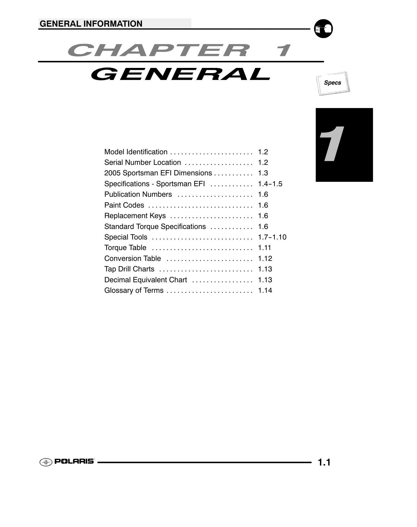 Polaris Sportsman 700 800 EFI ATV Service Manual | 2005-2009 - sample page 6