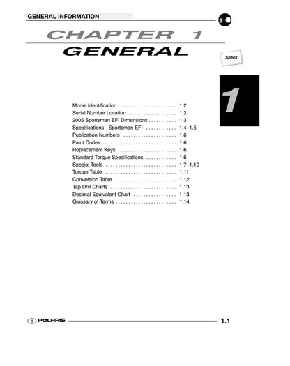 Polaris Sportsman 700 800 EFI ATV Service Manual | 2005-2009 - sample page 6