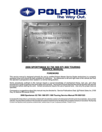 Polaris Sportsman X2 700 800 EFI Touring ATV Service Manual | 2008-2012 - sample page 2