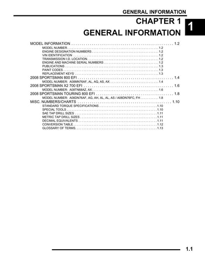 Polaris Sportsman X2 700 800 EFI Touring ATV Service Manual | 2008-2012 - sample page 6