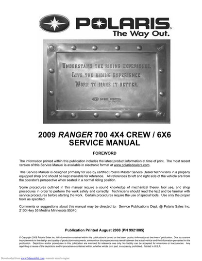 Polaris Ranger 700 4x4 Crew 6x6 UTV Service Manual | 2009-2013 - sample page 1