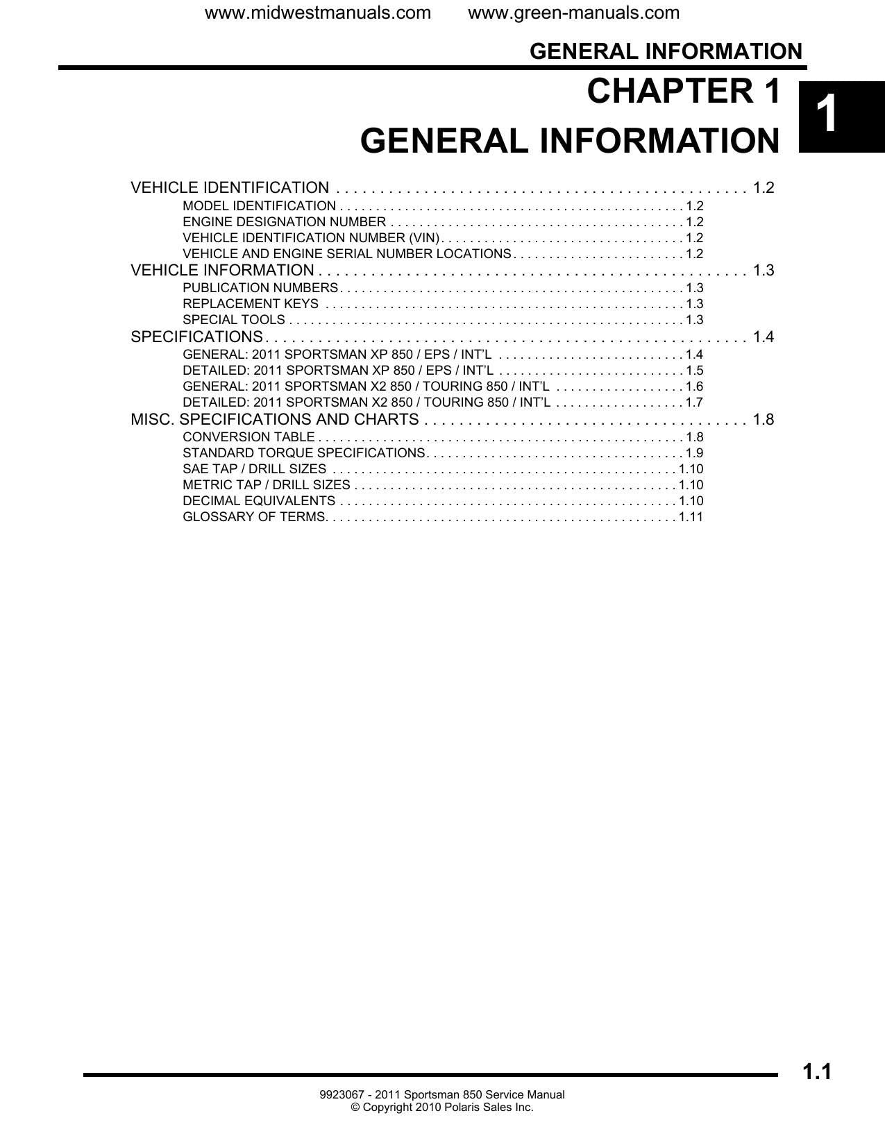 Polaris Sportsman 850 ATV Service Manual | 2011-2015 - sample page 2