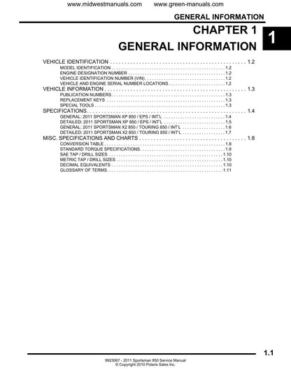 Polaris Sportsman 850 ATV Service Manual | 2011-2015 - sample page 2