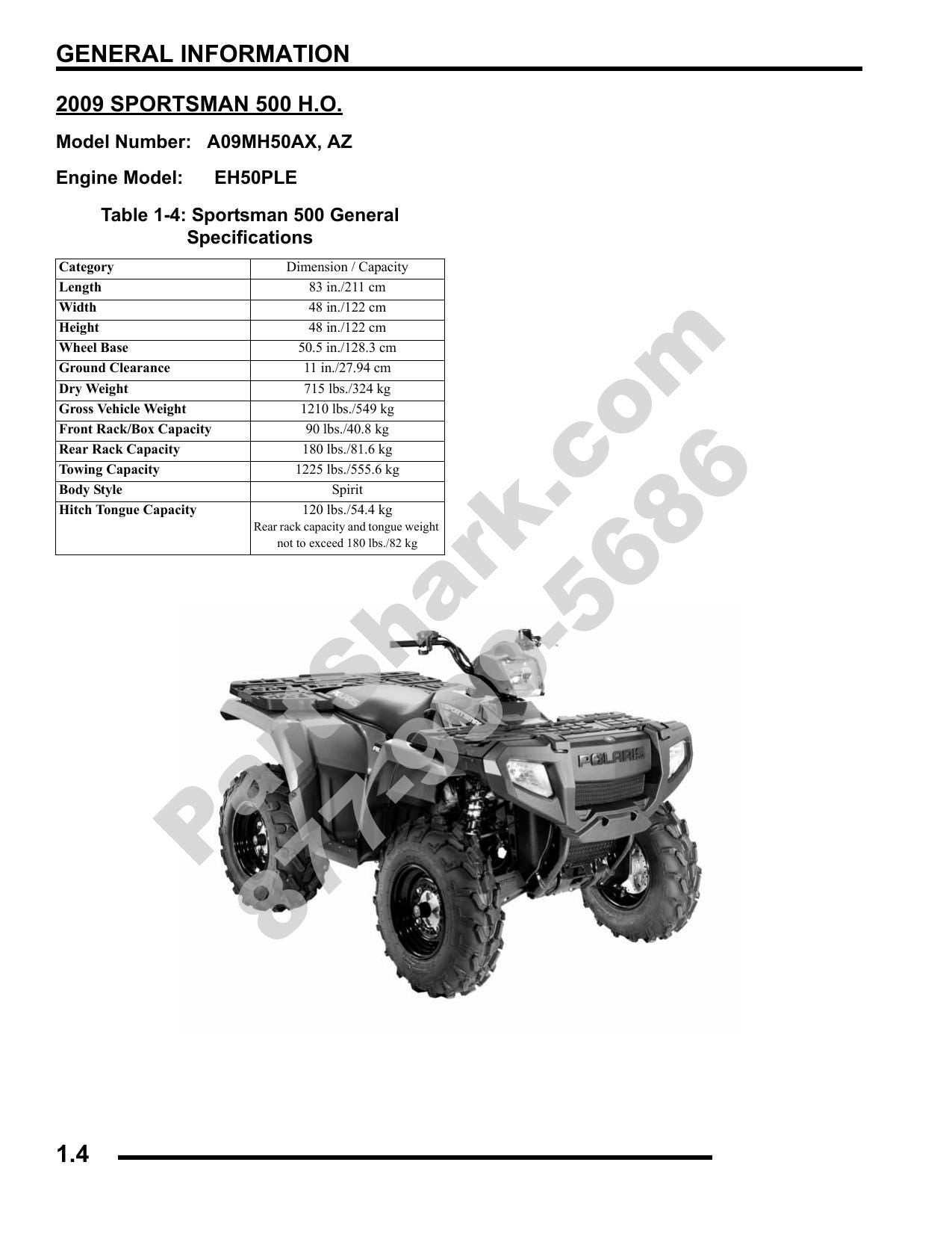 Polaris Sportsman 500 ATV Service Manual | 2009-2013 - sample page 5