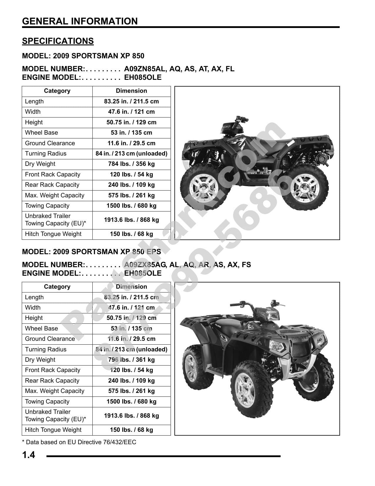 Polaris Sportsman XP 850 ATV Service Manual | 2009-2013 - sample page 5