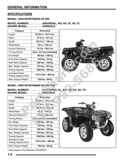 Polaris Sportsman XP 850 ATV Service Manual | 2009-2013 - sample page 5
